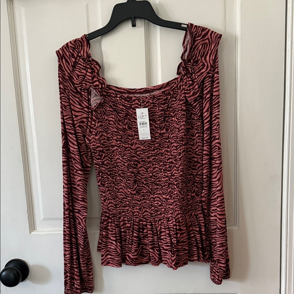 LOFT Pink Zebra Print Blouse small